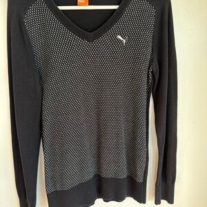 Puma Women's Black and White V-Neck Sweater